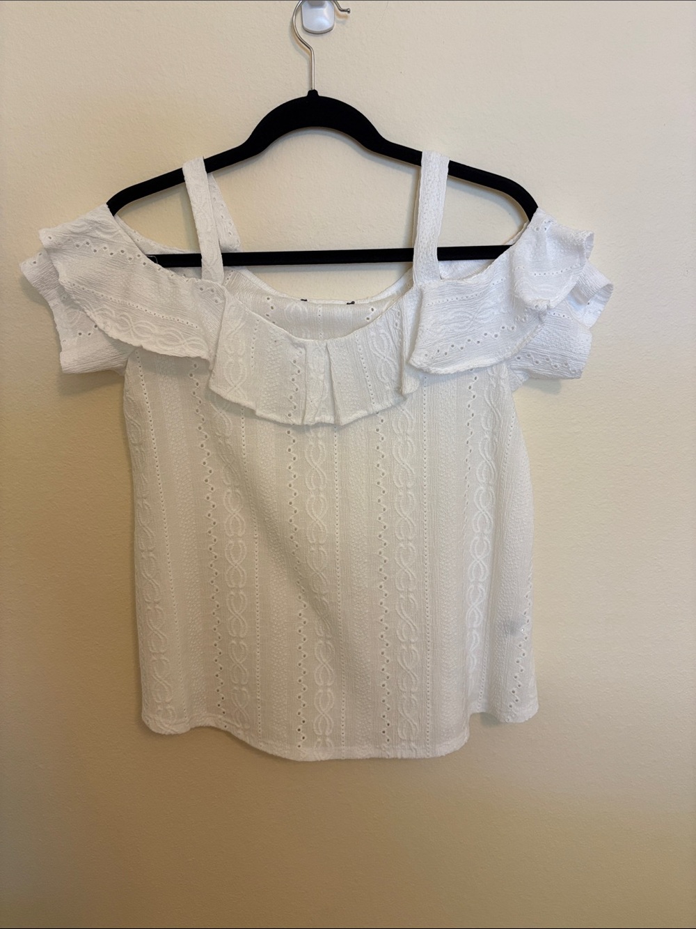 White Eyelet Off-Shoulder Ruffle Women's Top